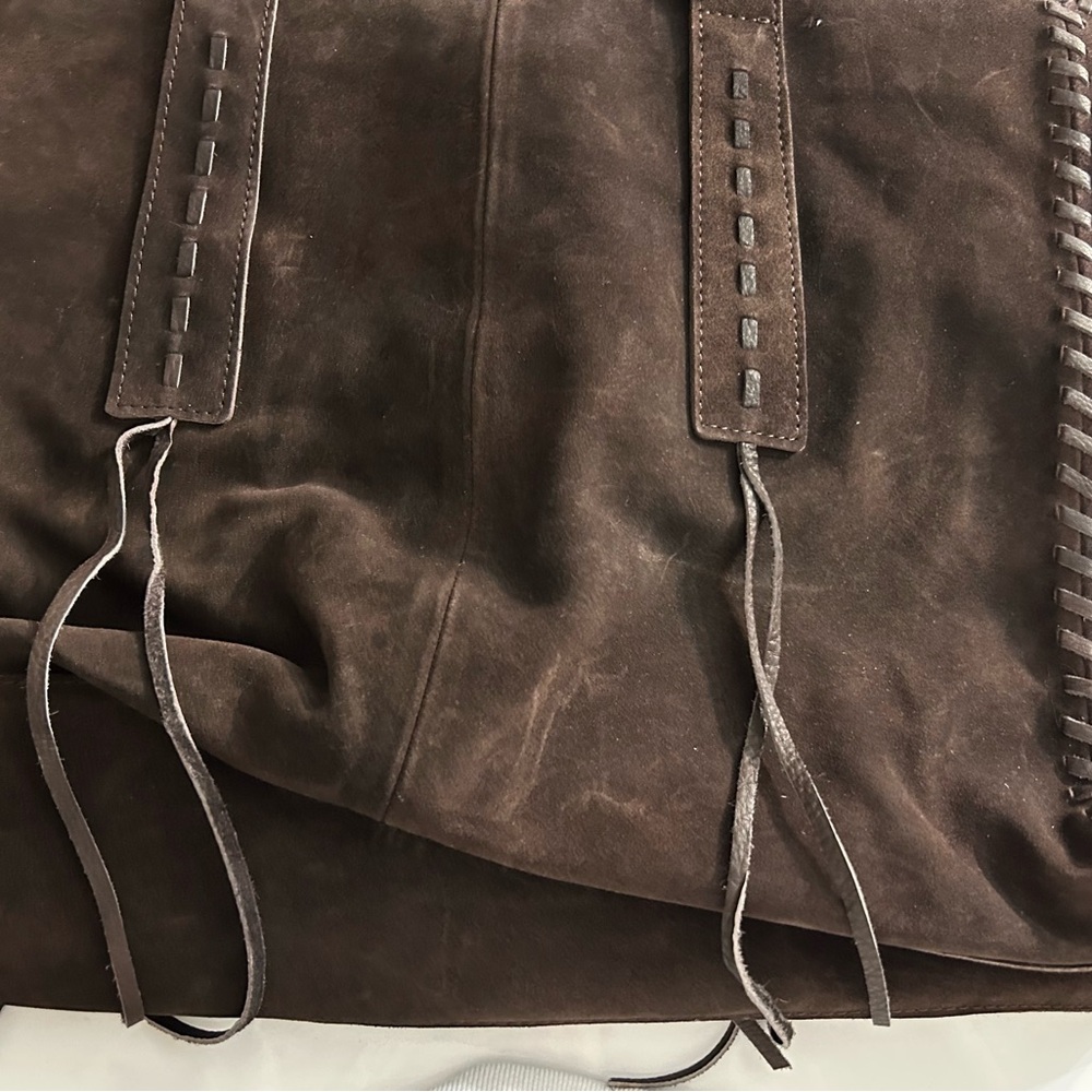 Free People Chocolate Brown Suede Wren Whipstitch Tote NWT SOLD OUT - Picture 2 of 11